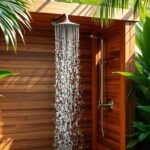 The Ultimate Guide to Choosing the Perfect Outdoor Shower Luxurious outdoor shower with wooden enclosure surrounded by lush greenery