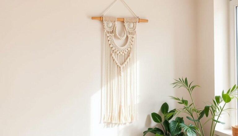 Macramé wall hanging with natural cotton rope and wooden dowel