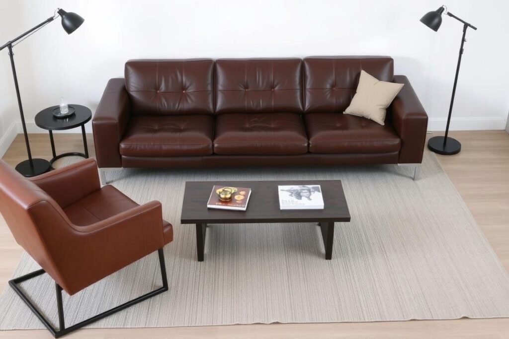 Minimalist living room with few high-quality furniture pieces and thoughtful design Minimalist living room with few high-quality furniture pieces and thoughtful design