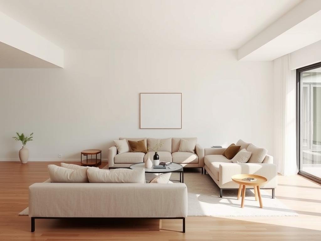 Minimalist living room with intentional negative space creating visual calm Minimalist living room with intentional negative space creating visual calm