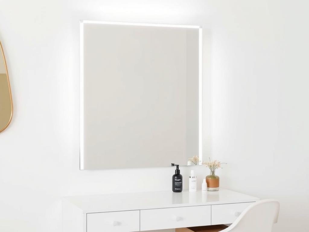 Minimalist vanity mirror setup with clean lines and neutral colors Minimalist vanity mirror setup with clean lines and neutral colors