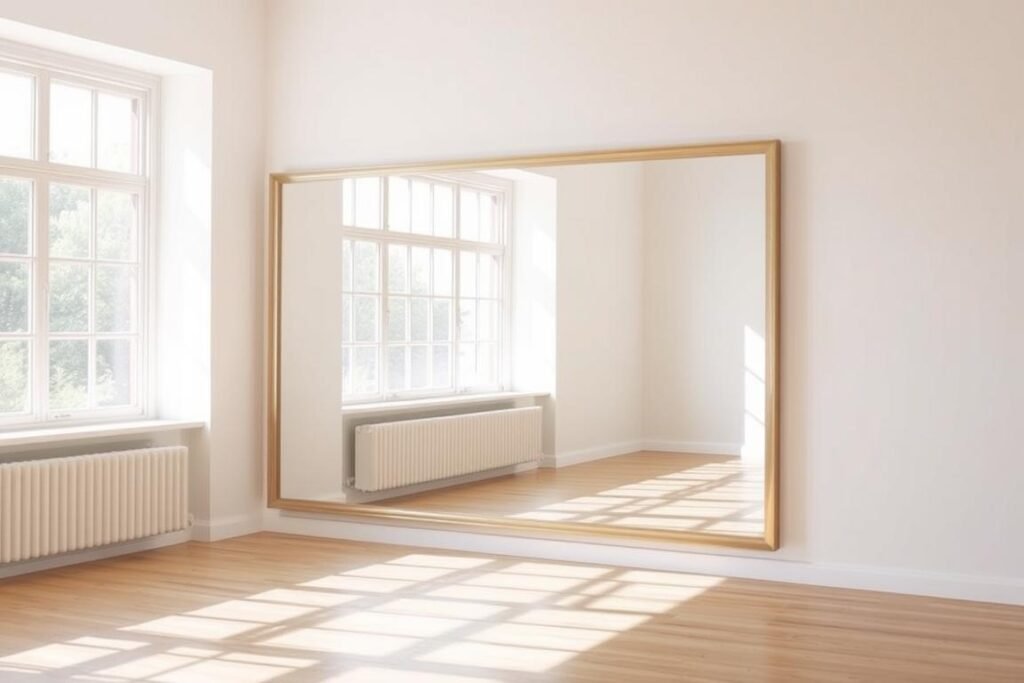 Mirror strategically placed to reflect light and make a room appear larger