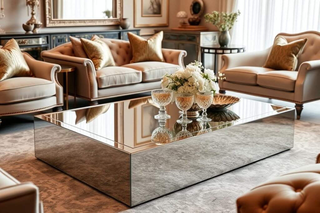Mirrored coffee table in elegant living room Mirrored coffee table in elegant living room