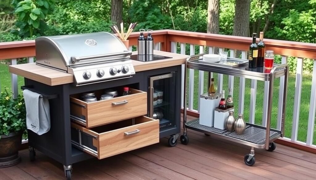 Mobile cart small outdoor kitchen design for deck