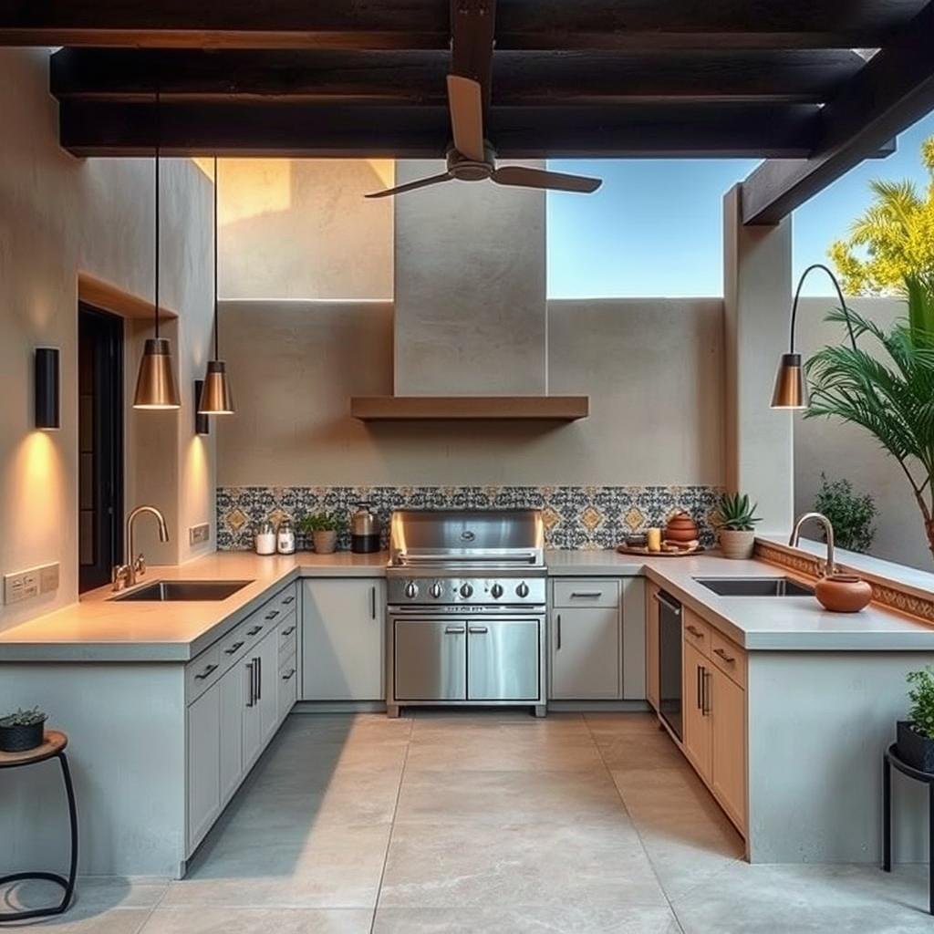 Modern Mexican outdoor kitchen with traditional elements and clean lines Modern Mexican outdoor kitchen with traditional elements and clean lines