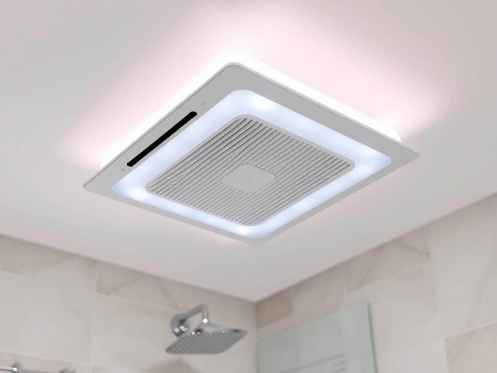 Modern bathroom exhaust fan with integrated features like lighting and humidity sensor Modern bathroom exhaust fan with integrated features like lighting and humidity sensor