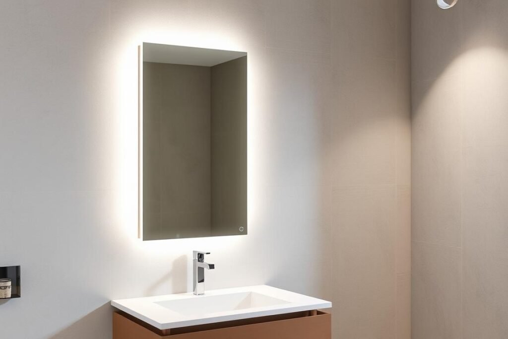 Modern bathroom featuring a mirrored medicine cabinet with sleek design Modern bathroom featuring a mirrored medicine cabinet with sleek design