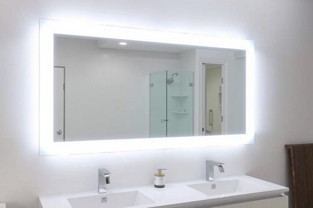 Modern bathroom vanity mirror with integrated lighting Modern bathroom vanity mirror with integrated lighting