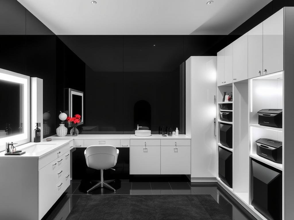 Modern beauty room with sleek lines and monochromatic color scheme