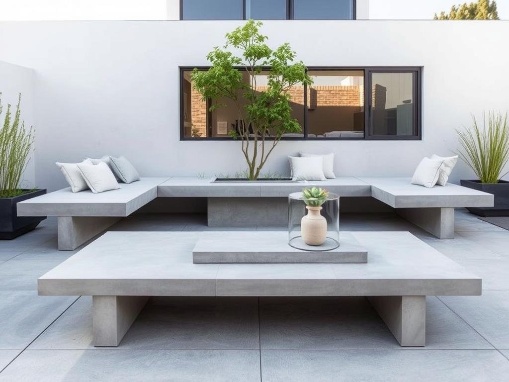 Modern concrete outdoor furniture with clean lines