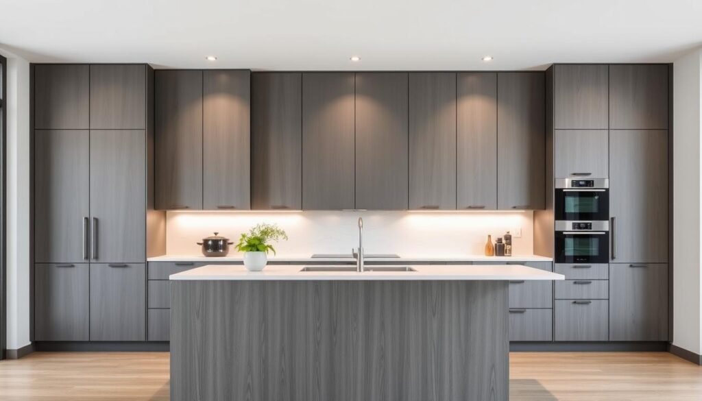 Modern kitchen with flat-panel cabinets in a sleek finish Modern kitchen with flat-panel cabinets in a sleek finish
