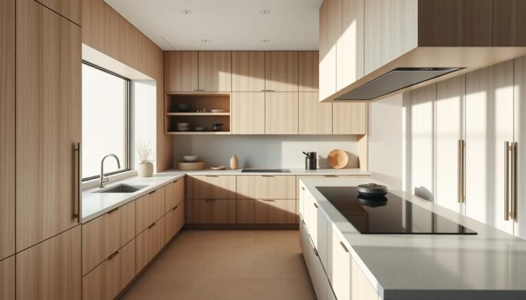 Modern kitchen with quiet luxury aesthetic featuring minimalist cabinetry and natural materials for 2026 kitchen trends