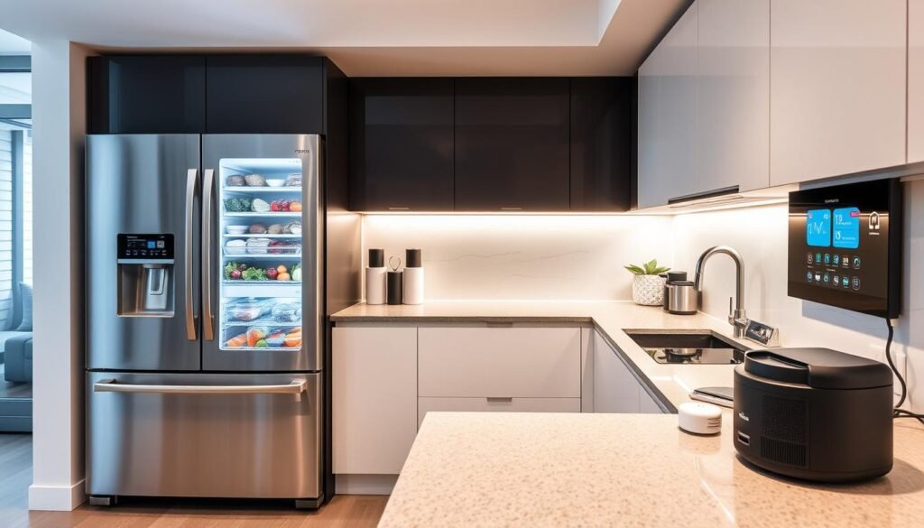 Modern kitchen with smart appliances and integrated technology Modern kitchen with smart appliances and integrated technology