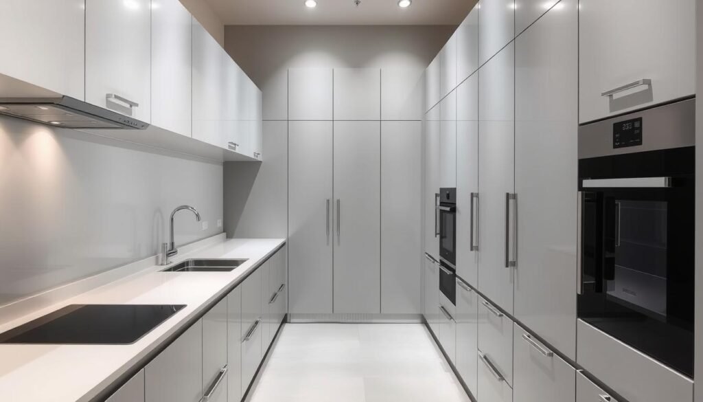 Modern linear galley kitchen with efficient workspace Modern linear galley kitchen with efficient workspace