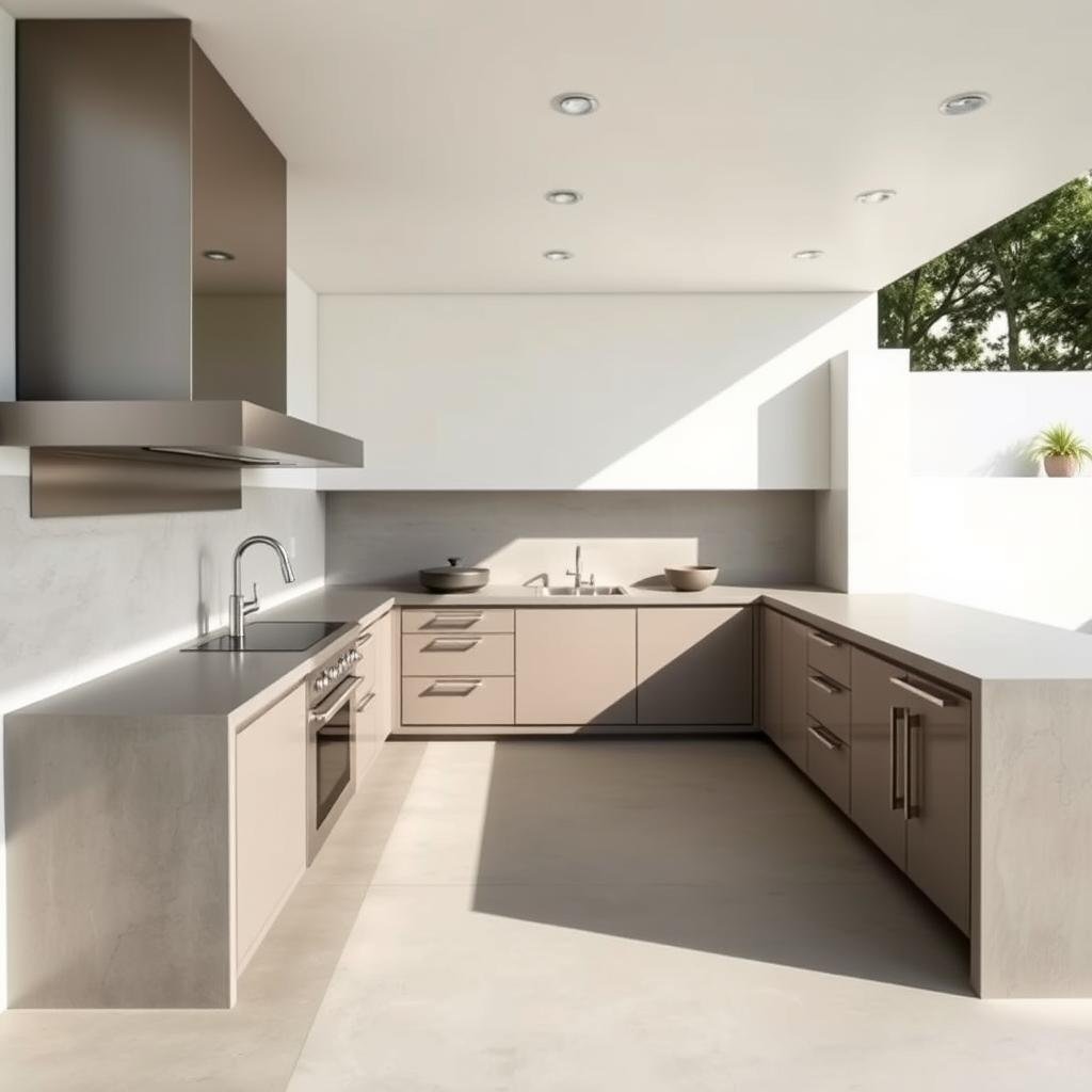Modern minimalist outdoor kitchen design with clean lines and concrete