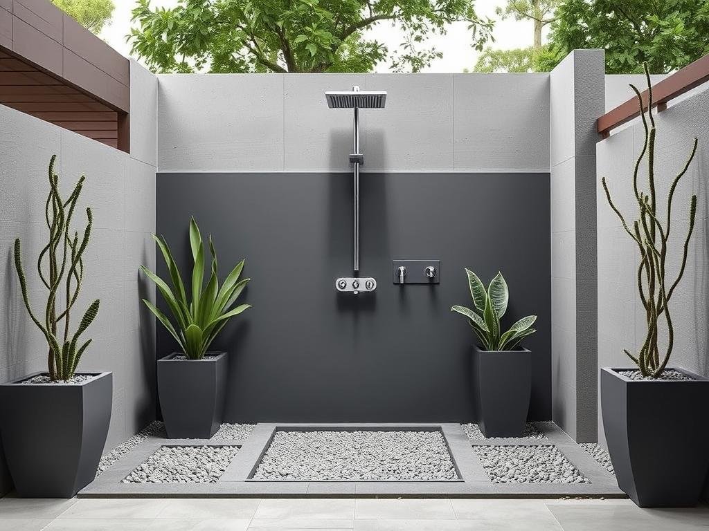 Modern minimalist outdoor shower with clean lines Modern minimalist outdoor shower with clean lines