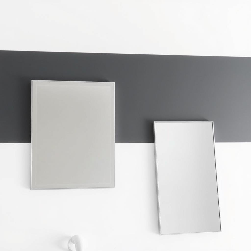 Modern minimalist space with clean-lined frameless mirror Modern minimalist space with clean-lined frameless mirror