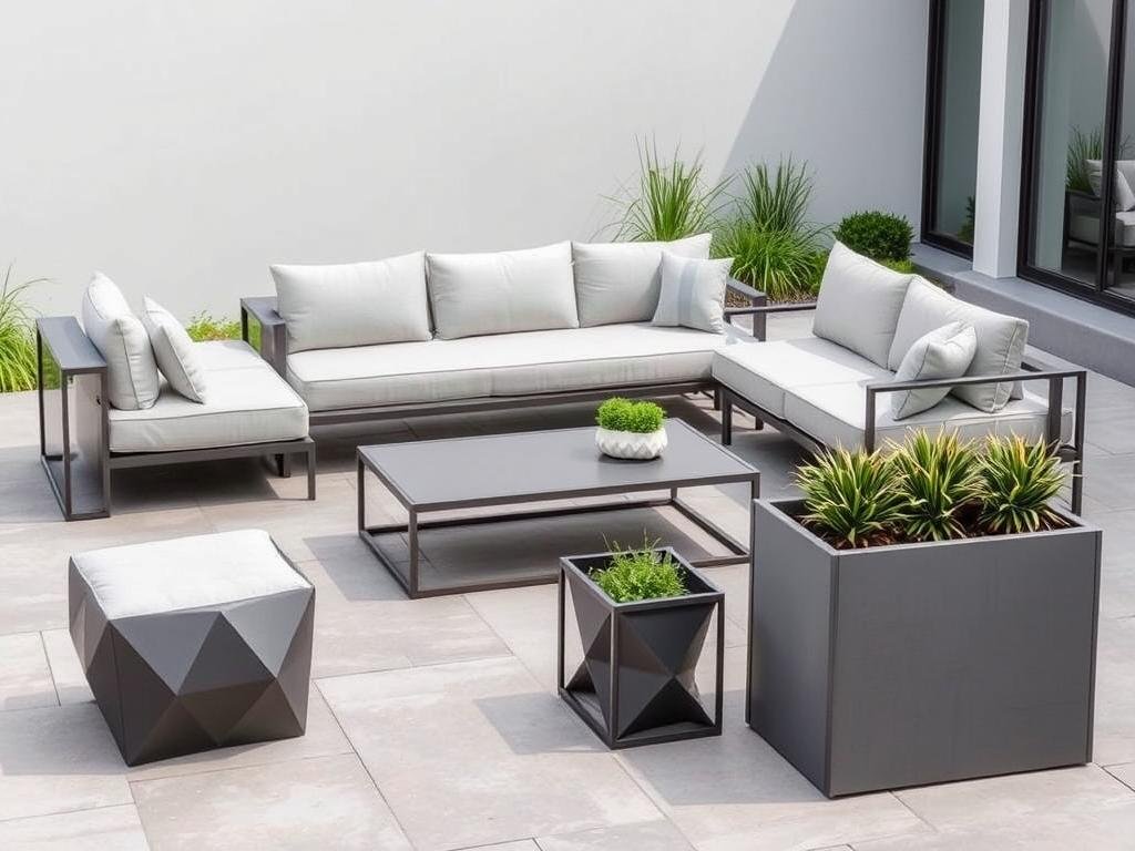Modern outdoor furniture set with clean lines and minimalist design