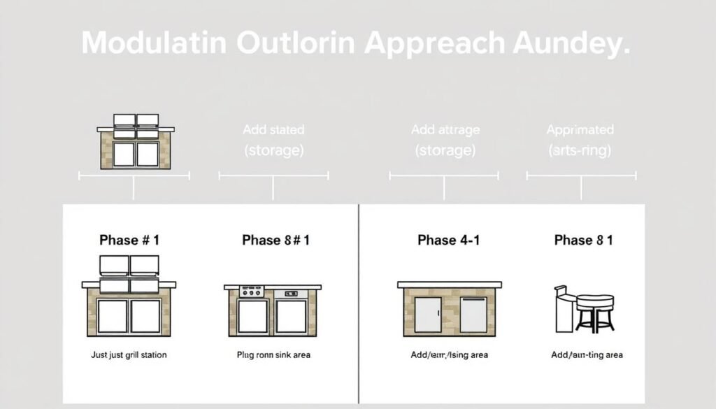 Modular outdoor kitchen showing phased building approach Modular outdoor kitchen showing phased building approach