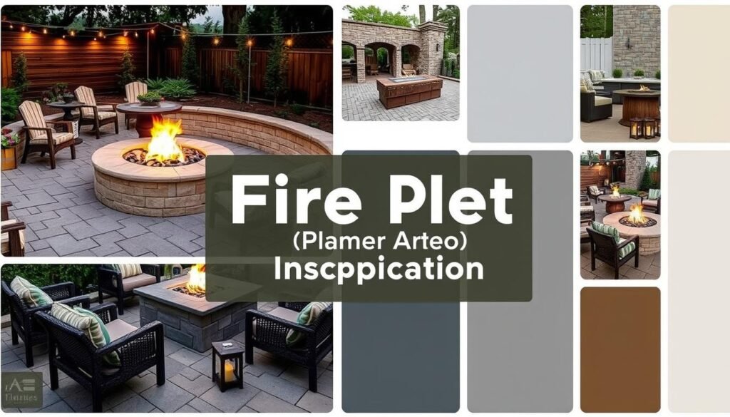 Mood board collection of outdoor fire pit area inspiration for Pinterest