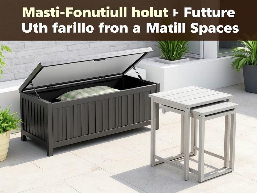 Multi-functional outdoor furniture including storage bench and nesting tables