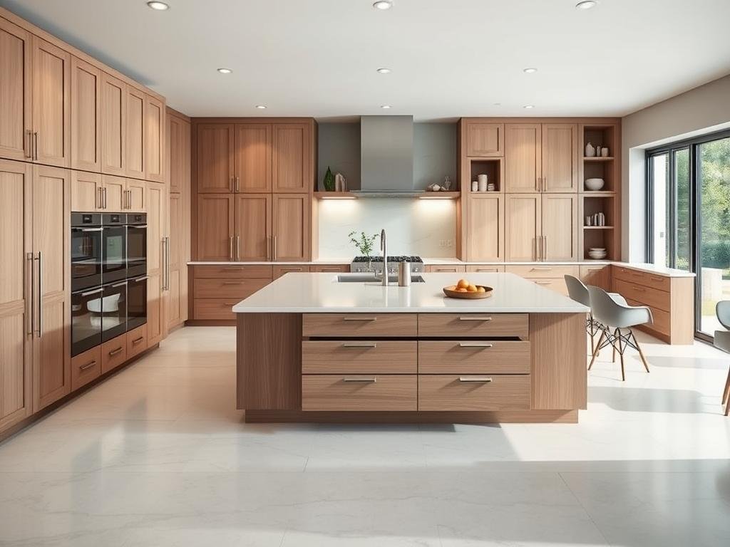 Open kitchen with large island featuring built-in storage Open kitchen with large island featuring built-in storage