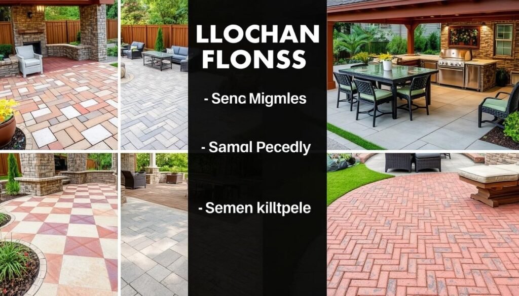Outdoor kitchen flooring options including stone pavers and composite decking
