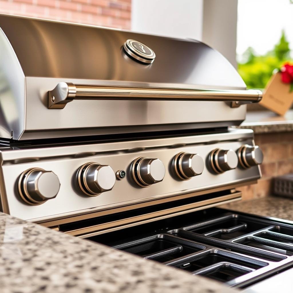 Outdoor kitchen hot zone with built-in grill and side burner