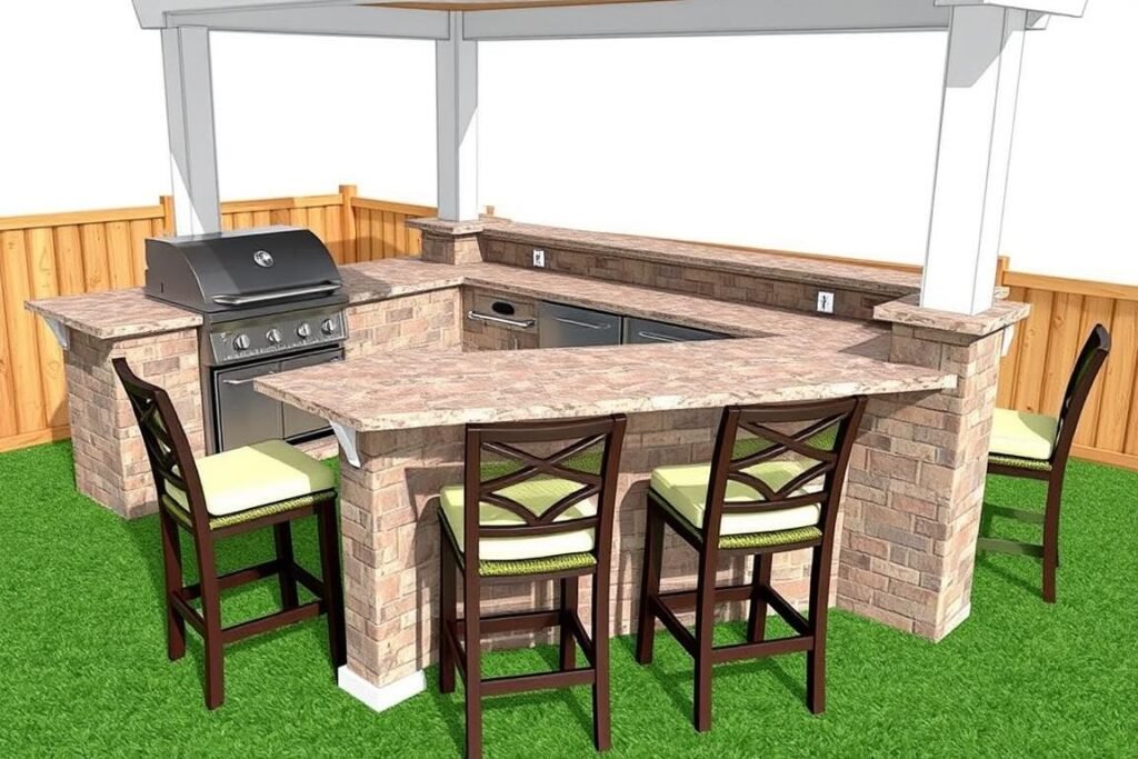 Outdoor kitchen with integrated bar seating