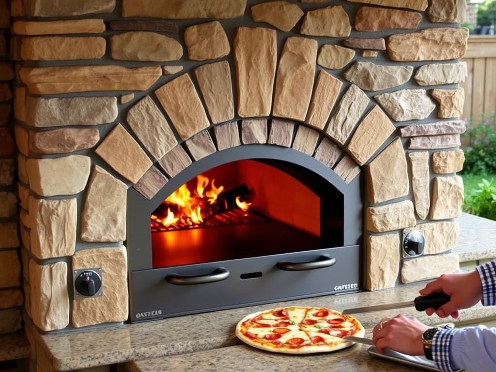 Outdoor pizza oven integrated into kitchen design