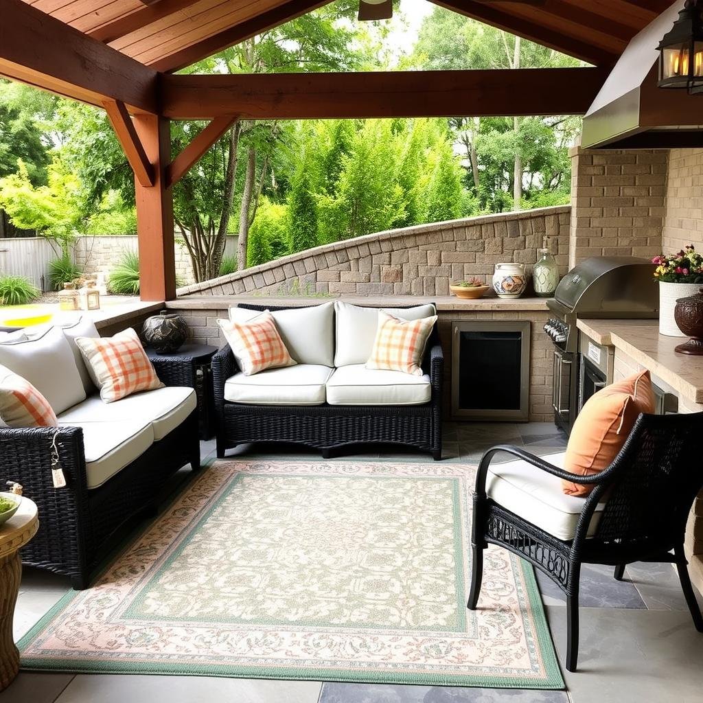 Outdoor textiles adding comfort to kitchen area