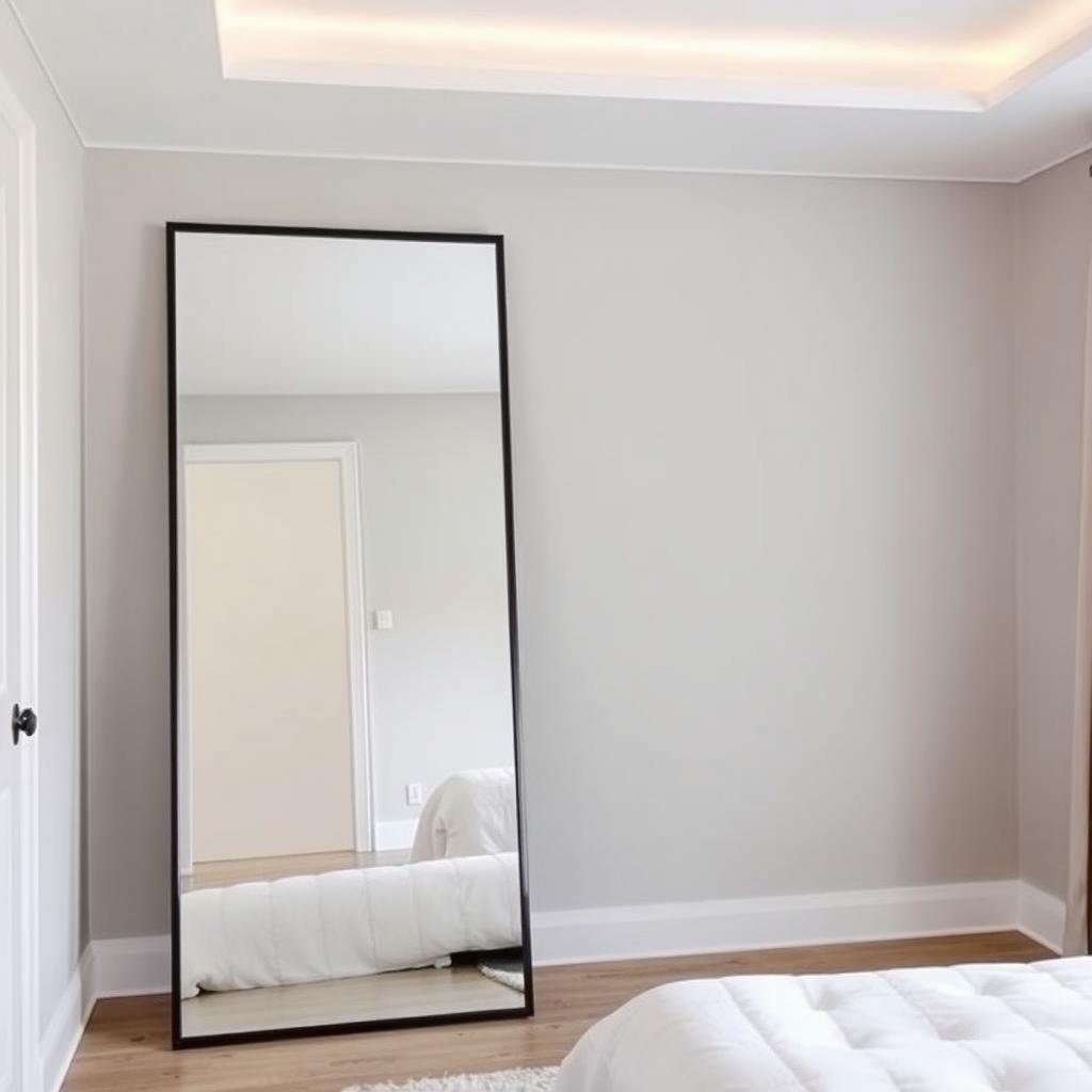 Oversized leaning floor mirror with thin metal frame Oversized leaning floor mirror with thin metal frame