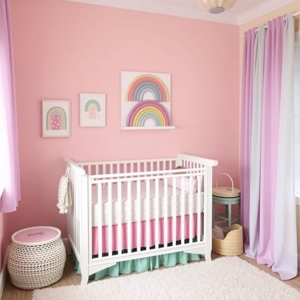 Pastel baby room with soft pink, mint green, and lavender accents