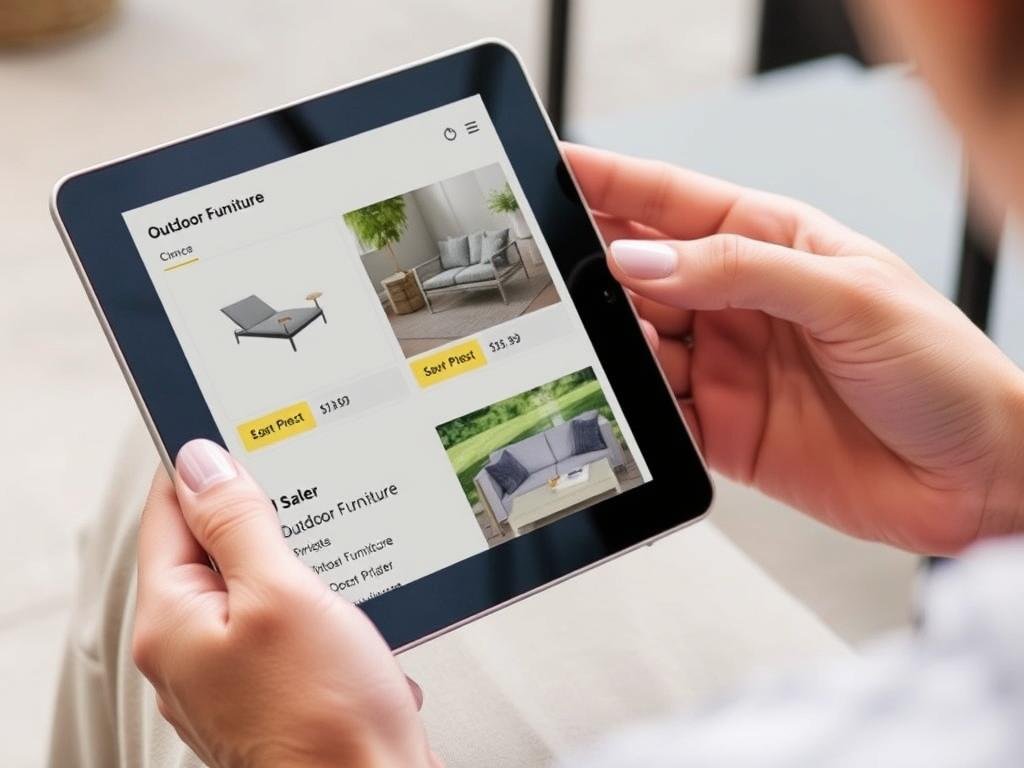 Person comparing outdoor furniture options at different price points