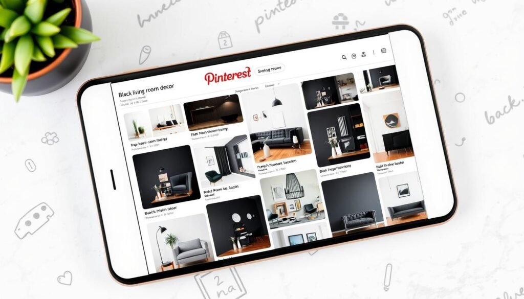 Pinterest board mockup with black living room decor inspiration images Pinterest board mockup with black living room decor inspiration images