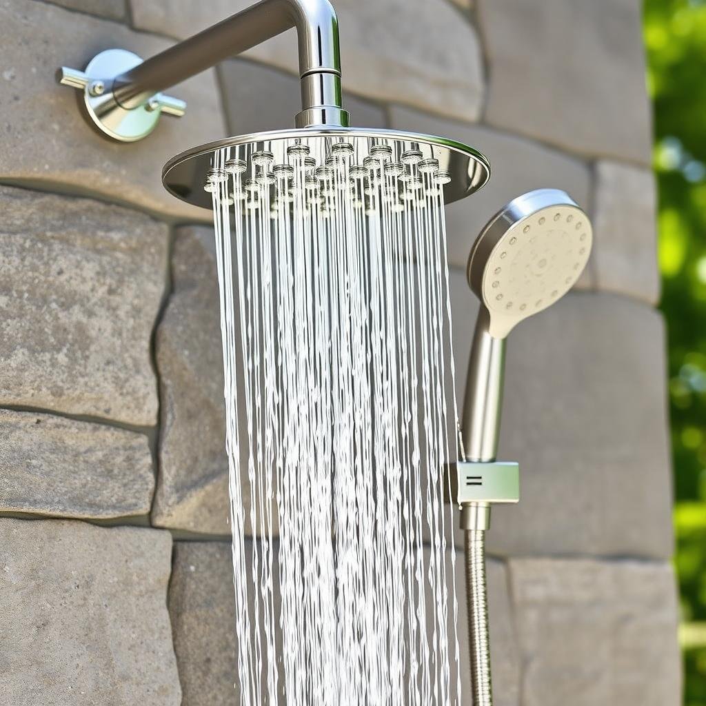 Rainfall shower head with handheld sprayer combination for outdoor shower