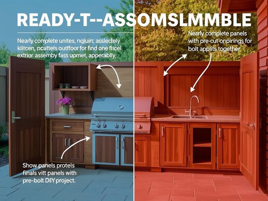 Ready-to-assemble outdoor kitchen with finished panels