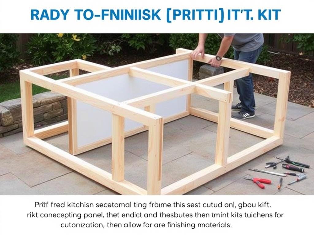Ready-to-finish outdoor kitchen kit assembly