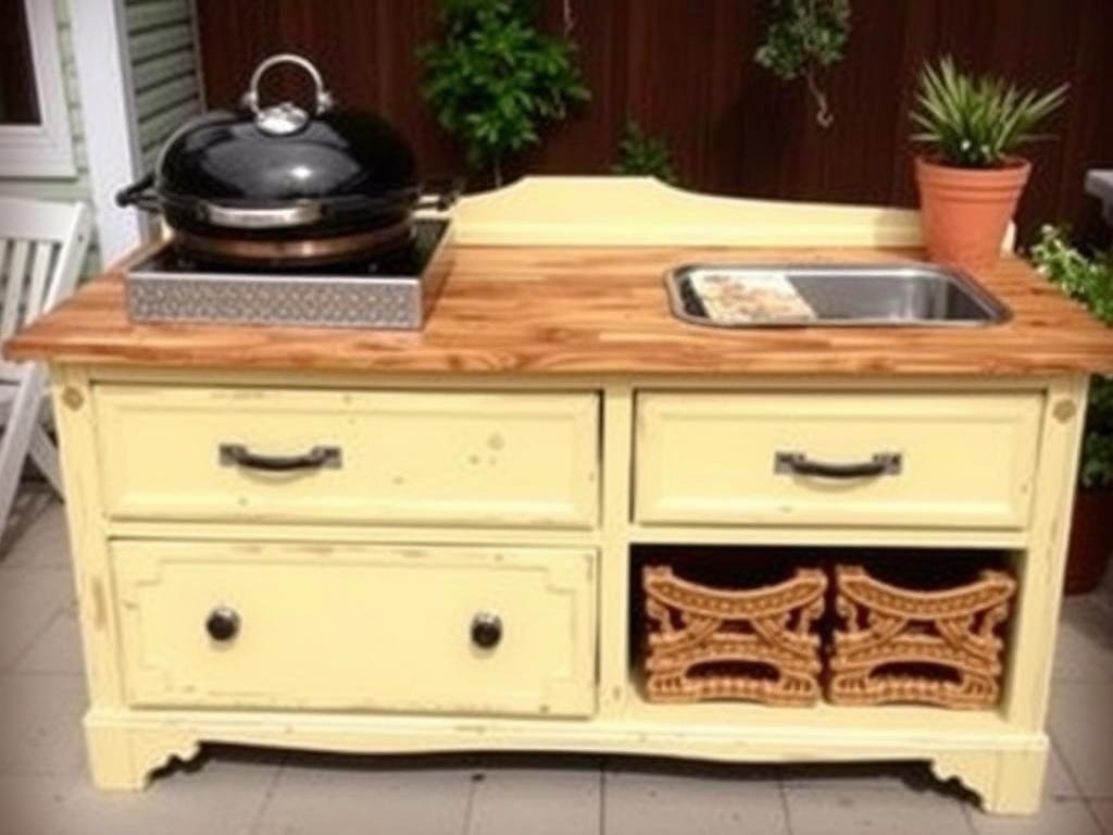 Repurposed furniture outdoor kitchen