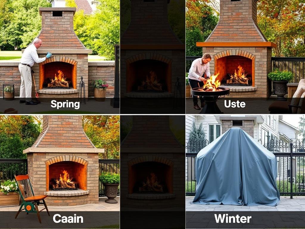 Seasonal maintenance of an outdoor fireplace