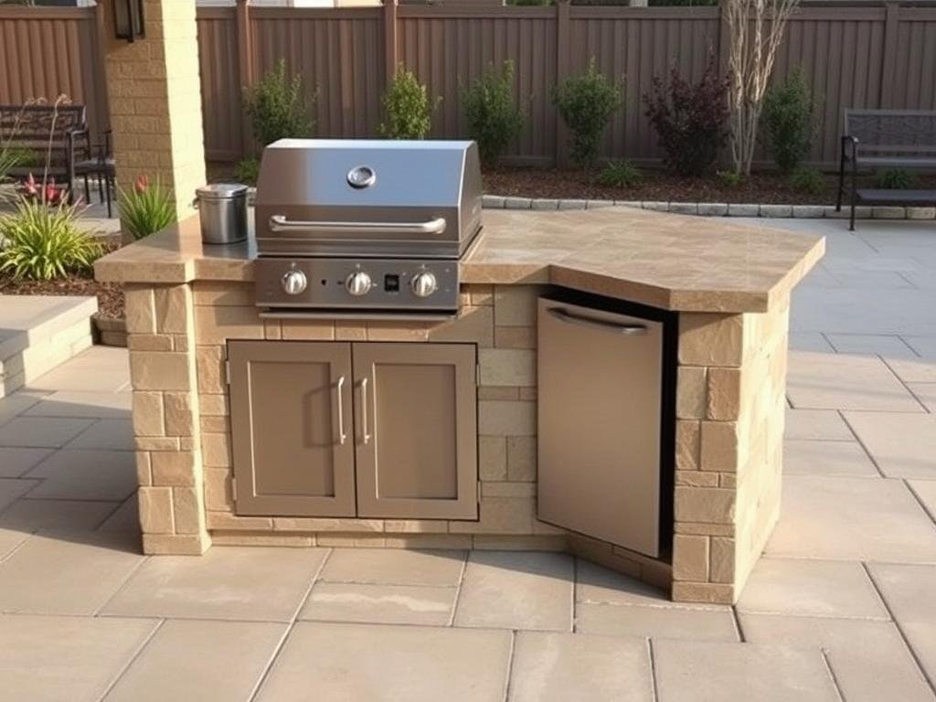 Simple outdoor kitchen island with grill and storage