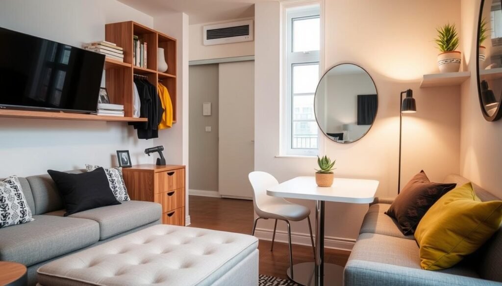 Small studio apartment with smart space-saving decor solutions