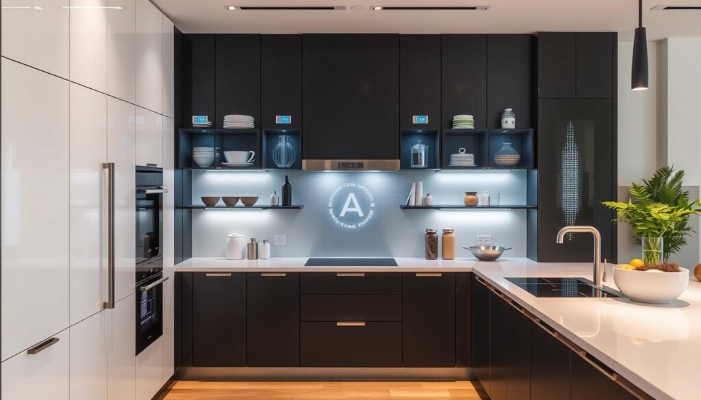 Smart kitchen with AI-powered organization and touch-to-open cabinetry showcasing 2026 kitchen trends Smart kitchen with AI-powered organization and touch-to-open cabinetry showcasing 2026 kitchen trends