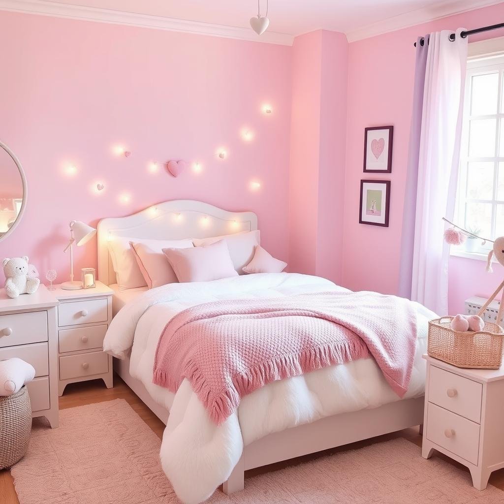 Soft girl bedroom with pastel colors and cute decor elements Soft girl bedroom with pastel colors and cute decor elements