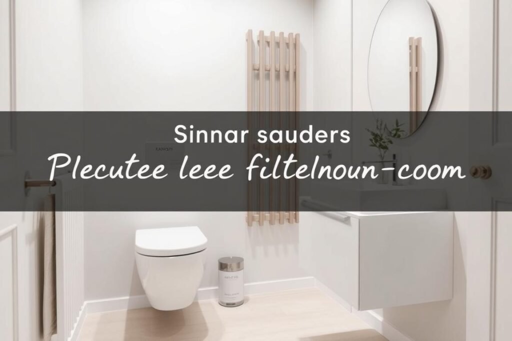 Space-saving bathroom fixtures including wall-mounted toilet and floating vanity Space-saving bathroom fixtures including wall-mounted toilet and floating vanity