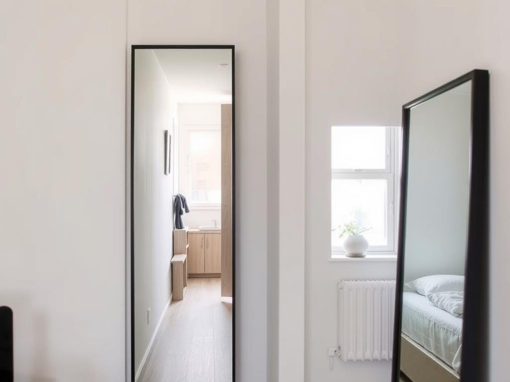 Space-saving full length mirror in a small apartment Space-saving full length mirror in a small apartment