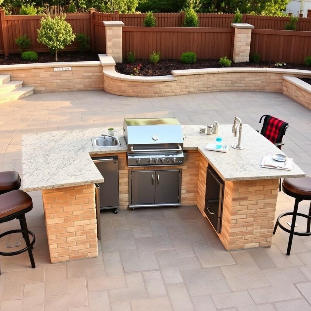 Standalone outdoor kitchen island with 360-degree access