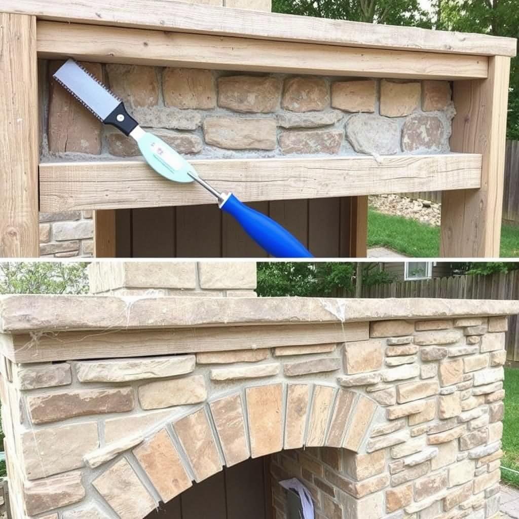 Stone veneer finishing on outdoor kitchen
