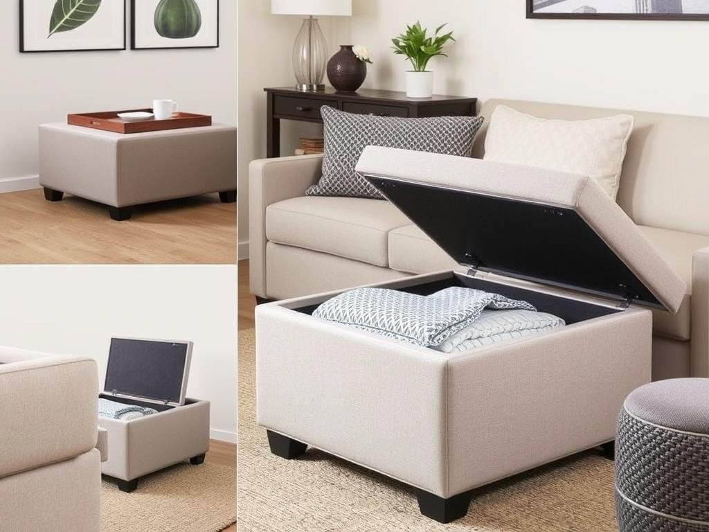 Storage ottoman that serves as coffee table, storage, and extra seating