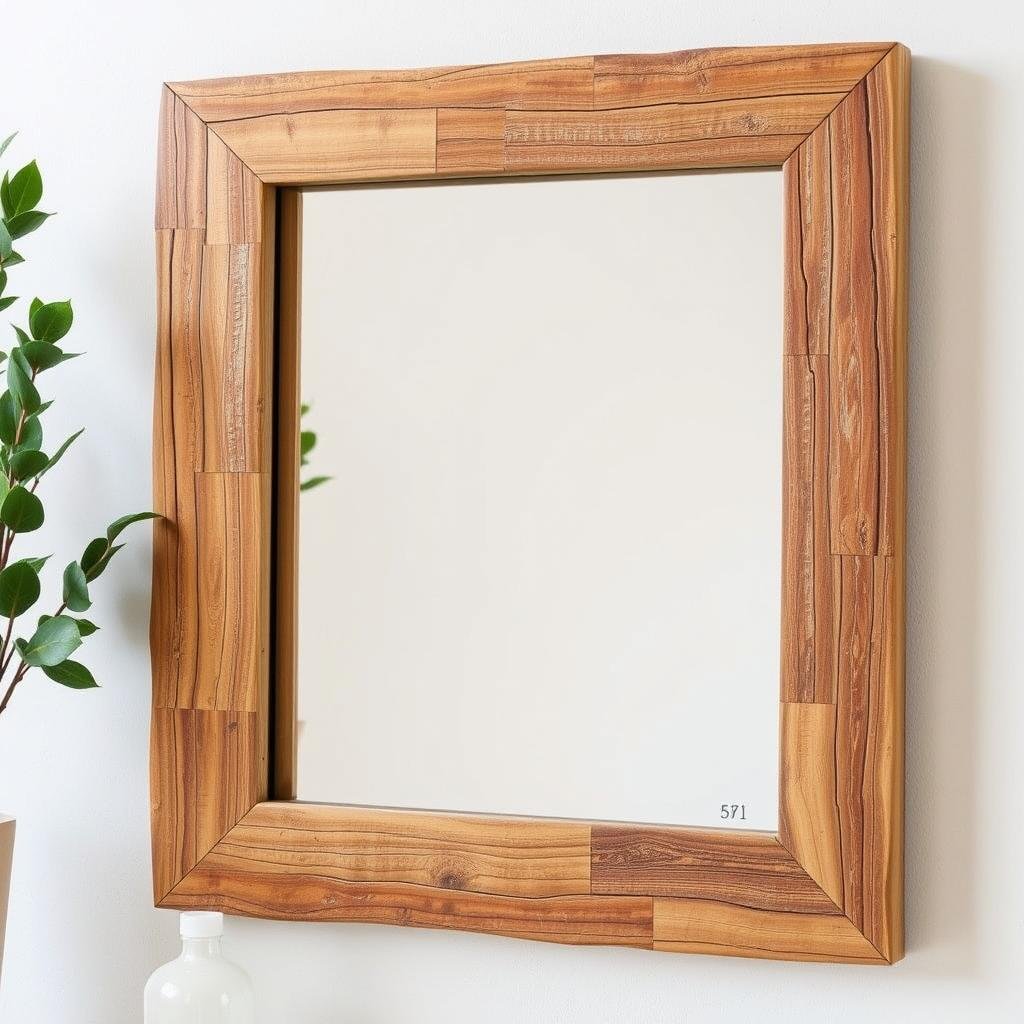 Sustainable mirror made with recycled materials and natural frame Sustainable mirror made with recycled materials and natural frame